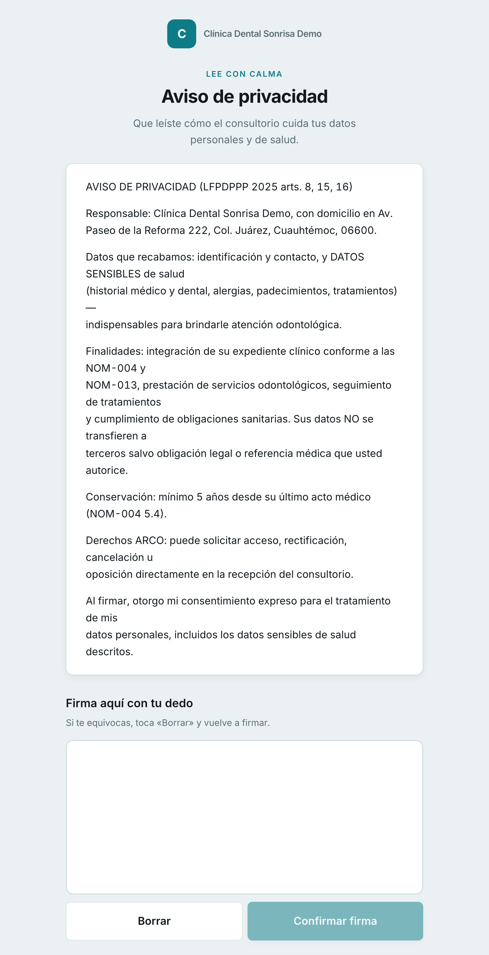 Captura de pantalla: Expediente y firmas