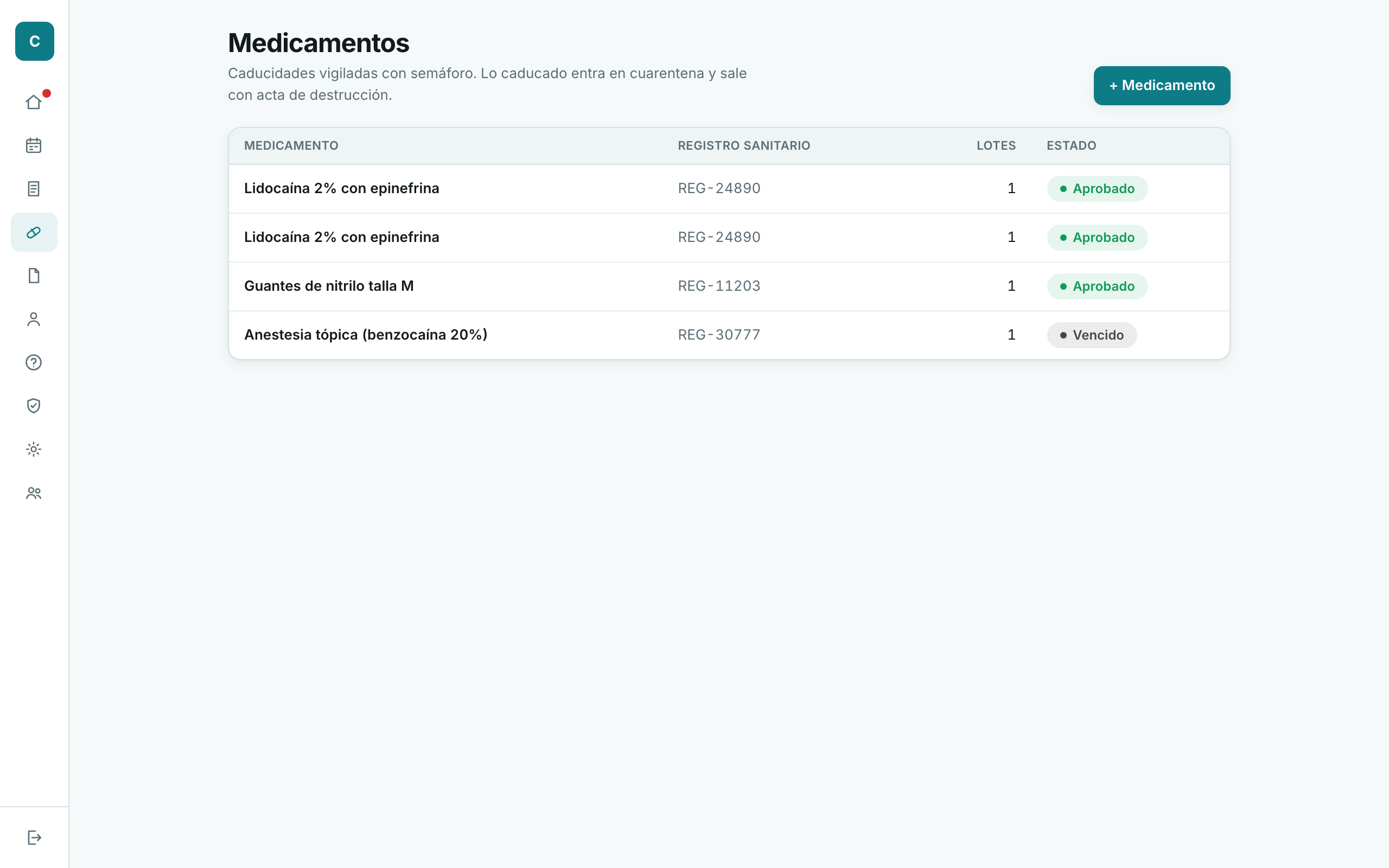 Captura de pantalla: Inventario y caducidades